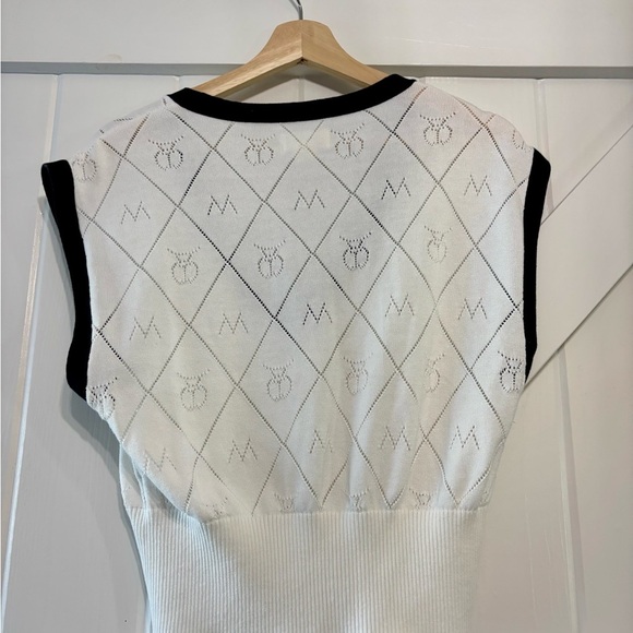 Maeve Anthropolgie Violette Icon Logo Vest Black White Preppy Academia Small - Picture 4 of 8